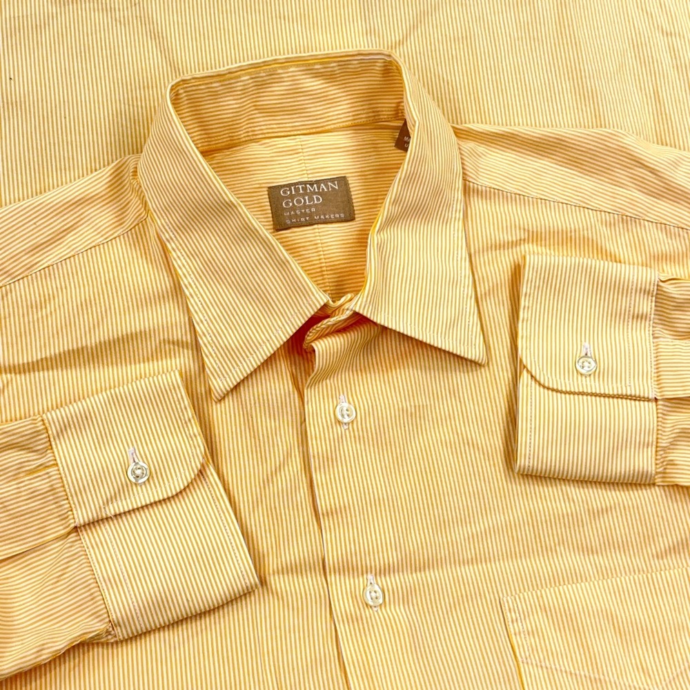 Gitman Bros Gold Shirt Men Large 16 33 Yellow Striped Button Up Dress Made USA